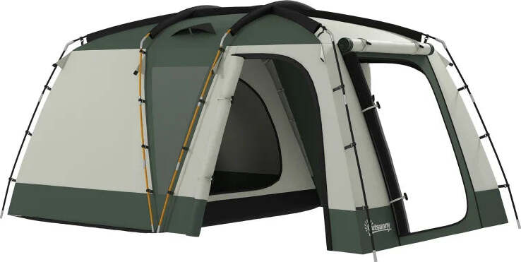 Tenda-da-Campeggio-4-Posti-Impermeabile-con-Zona-Notte-e-Zona-Giorno,-in-Poliestere,-460x300x200-cm,-Verde-WY5A20-398V00SDWY5