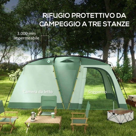 Tenda-da-Campeggio-4-Posti-Impermeabile-con-Zona-Notte-e-Zona-Giorno,-in-Poliestere,-460x300x200-cm,-Verde-WY5A20-398V00SDWY5