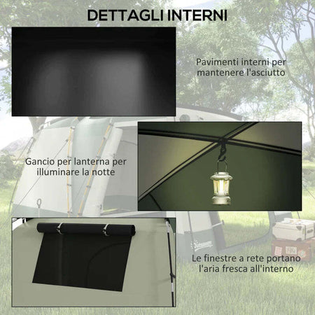 Tenda-da-Campeggio-4-Posti-Impermeabile-con-Zona-Notte-e-Zona-Giorno,-in-Poliestere,-460x300x200-cm,-Verde-WY5A20-398V00SDWY5