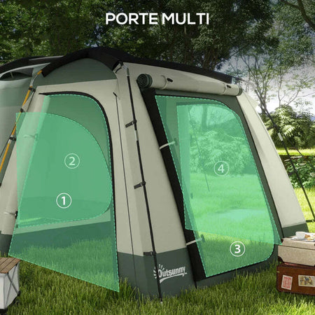 Tenda-da-Campeggio-4-Posti-Impermeabile-con-Zona-Notte-e-Zona-Giorno,-in-Poliestere,-460x300x200-cm,-Verde-WY5A20-398V00SDWY5