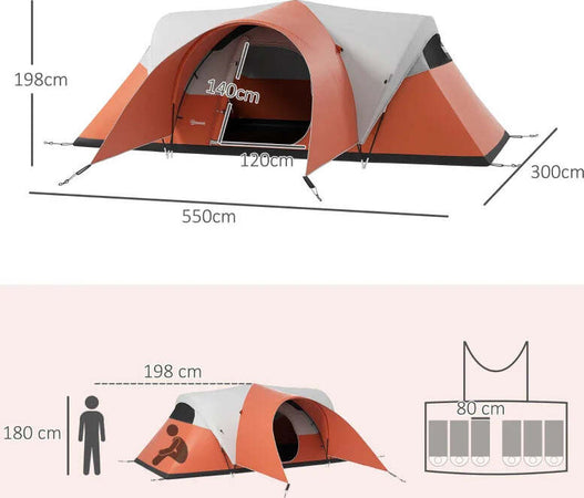 Tenda-da-Campeggio-5-6-Posti-con-Portico,-Impermeabile-3000mm-con-Borsa-di-Trasporto,-Arancione-WI6A20-396V00OGWI6