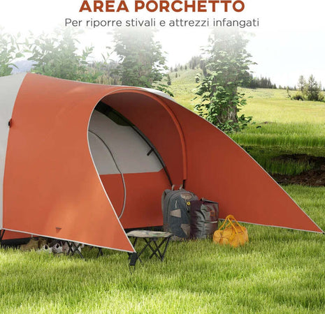 Tenda-da-Campeggio-5-6-Posti-con-Portico,-Impermeabile-3000mm-con-Borsa-di-Trasporto,-Arancione-WI6A20-396V00OGWI6