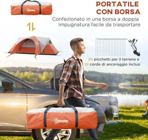 Tenda-da-Campeggio-5-6-Posti-con-Portico,-Impermeabile-3000mm-con-Borsa-di-Trasporto,-Arancione-WI6A20-396V00OGWI6