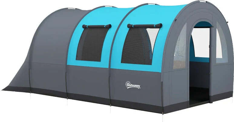Tenda-da-Campeggio-5-Posti-Impermeabile-con-Zona-Notte-e-Giorno,-in-Poliestere,-480x260x200-cm,-Grigio-e-Blu-WP9A20-373V00GYWP9