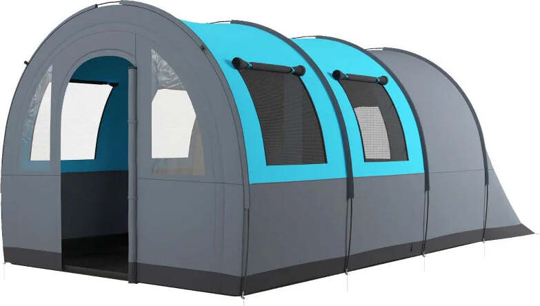 Tenda-da-Campeggio-5-Posti-Impermeabile-con-Zona-Notte-e-Giorno,-in-Poliestere,-480x260x200-cm,-Grigio-e-Blu-WP9A20-373V00GYWP9