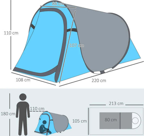 Tenda-da-Campeggio-a-Cupola-con-2-Finestre-e-Design-Pop-Up-a-Igloo,-220x108x110-cm,-Blu-TW3A20-170BUTW3