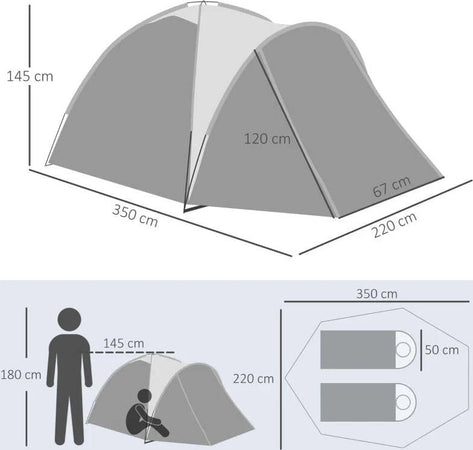 Tenda-da-Campeggio-a-Cupola-per-2-Persone-Estensibile,-4-Porte-e-3-Finestre,-350x220x145cm,-Grigio-RH3A20-262RH3