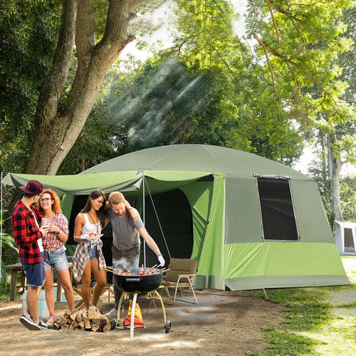 Tenda-da-Campeggio-con-Veranda,-Tenda-Famigliare-per-8-Persone,-in-Poliestere,-405x305x225cm-WR3A20-052WR3
