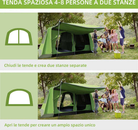 Tenda-da-Campeggio-con-Veranda,-Tenda-Famigliare-per-8-Persone,-in-Poliestere,-405x305x225cm-WR3A20-052WR3