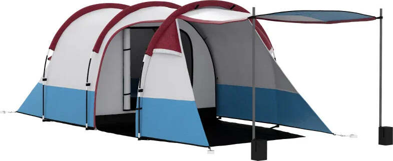 Tenda-da-Campeggio-Impermeabile-con-2-Aree-e-3-Ingressi,-in-Poliestere-e-Fibra-di-Vetro,-420x200x150-cm,-Rosso-ES2A20-425V00RDES2