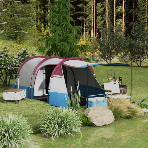 Tenda-da-Campeggio-Impermeabile-con-2-Aree-e-3-Ingressi,-in-Poliestere-e-Fibra-di-Vetro,-420x200x150-cm,-Rosso-ES2A20-425V00RDES2
