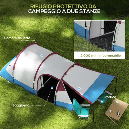 Tenda-da-Campeggio-Impermeabile-con-2-Aree-e-3-Ingressi,-in-Poliestere-e-Fibra-di-Vetro,-420x200x150-cm,-Rosso-ES2A20-425V00RDES2
