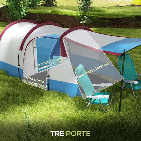 Tenda-da-Campeggio-Impermeabile-con-2-Aree-e-3-Ingressi,-in-Poliestere-e-Fibra-di-Vetro,-420x200x150-cm,-Rosso-ES2A20-425V00RDES2