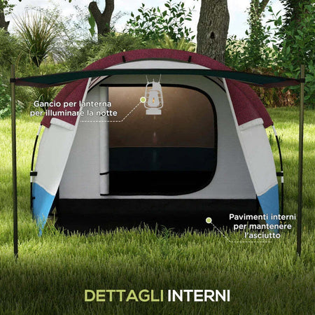Tenda-da-Campeggio-Impermeabile-con-2-Aree-e-3-Ingressi,-in-Poliestere-e-Fibra-di-Vetro,-420x200x150-cm,-Rosso-ES2A20-425V00RDES2