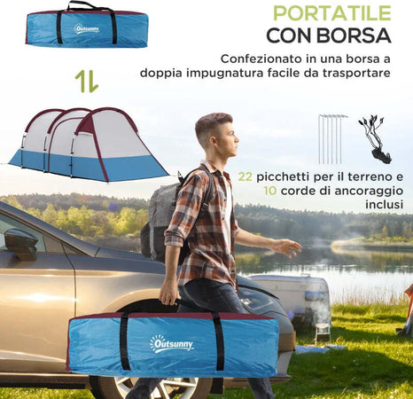 Tenda-da-Campeggio-Impermeabile-con-2-Aree-e-3-Ingressi,-in-Poliestere-e-Fibra-di-Vetro,-420x200x150-cm,-Rosso-ES2A20-425V00RDES2