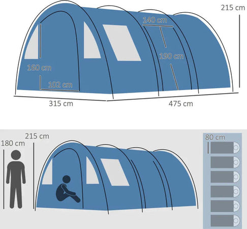 Tenda-da-Campeggio-per-5-6-Persone-con-2-Porte,-Finestre-e-Tasche-Portaoggetti,-475x315x215-cm,-Blu-WY4A20-304V00BUWY4