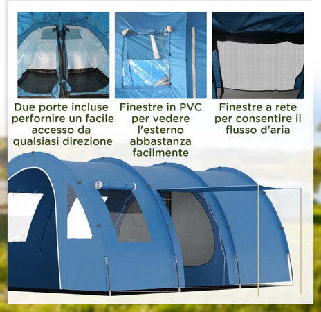 Tenda-da-Campeggio-per-5-6-Persone-con-2-Porte,-Finestre-e-Tasche-Portaoggetti,-475x315x215-cm,-Blu-WY4A20-304V00BUWY4