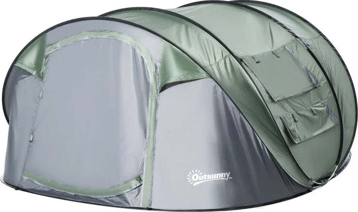 Tenda-da-Campeggio-Pop-Up-2-Posti-con-2-Porte,-4-Finestre-e-Telo-Impermeabile,-263.5x220x123-cm,-Verde-Scuro-EC3A20-169EC3