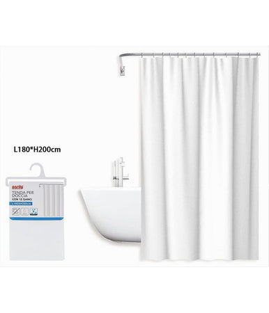 Tenda Da Doccia Impermeabile Peva Bianca 12 Ganci 180 X 200cm Arredo Bagno 69809