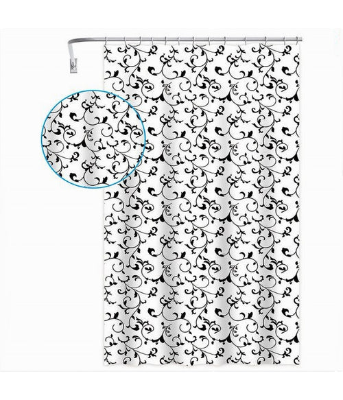 Tenda Da Doccia Vasca Bagno 12 Ganci Motivo Floreale Bianco Nero 180x200cm 87567