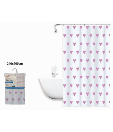 Tenda Da Doccia Vasca Bagno Impermeabile 12 Ganci Con Cuori Rosa 240x200cm 87092