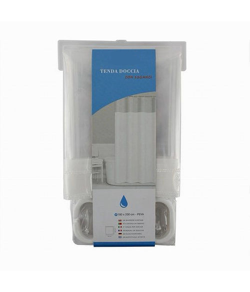 Tenda Da Doccia Vasca Bagno Peva Con 12 Ganci 180x200cm Trasparente Bianco 69491