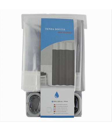 Tenda Da Doccia Vasca Bagno Peva Con 12 Ganci 180x200cm Trasparente Grigio 69493
