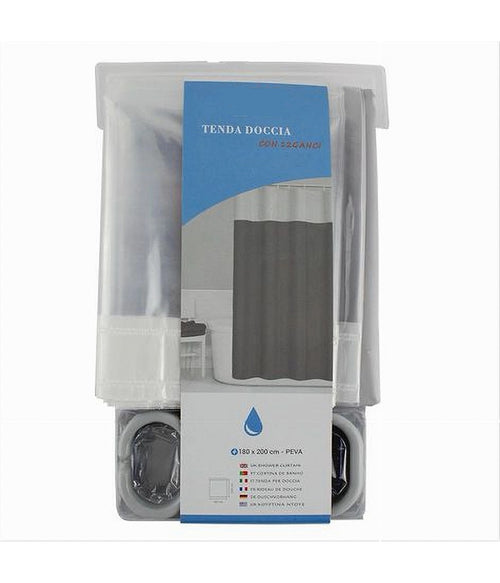 Tenda Da Doccia Vasca Bagno Peva Con 12 Ganci 180x200cm Trasparente Grigio 69493