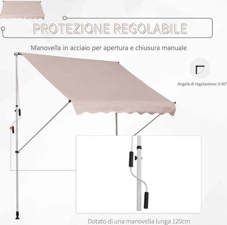 Tenda-da-Sole-2x1.5-m-per-Esterno-a-Rullo-con-Manovella-e-Angolazione-Regolabile,-Beige-WD6840-182CWWD6