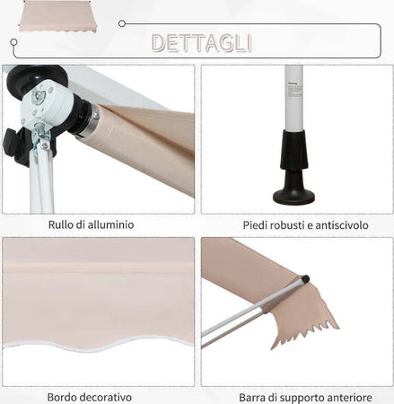 Tenda-da-Sole-2x1.5-m-per-Esterno-a-Rullo-con-Manovella-e-Angolazione-Regolabile,-Beige-WD6840-182CWWD6