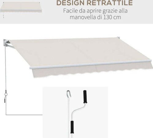 Tenda-da-Sole-2x3-m-a-Bracci,-Regolabile-5°-35°-in-Alluminio-e-Poliestere,-Bianco-Crema-RT9840-239V01CWRT9