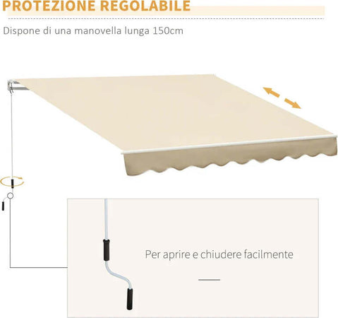 Tenda-da-Sole-4x2.5-m-Avvolgibile-a-Manovella-con-Copertura-Impermeabile,-in-Metallo-e-Alluminio,-Beige-TR6840-151CWTR6