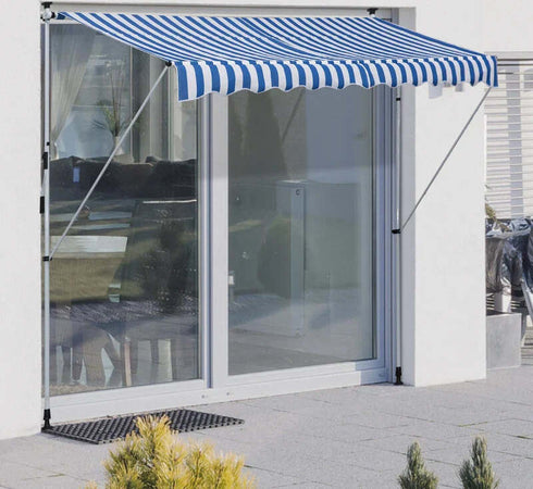 Tenda-da-Sole-a-Bracci-3x1.5m-con-Manovella-e-Struttura-Telescopica,-Bianco-e-Blu-NM3840-183BUNM3