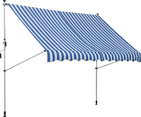 Tenda-da-Sole-a-Bracci-3x1.5m-con-Manovella-e-Struttura-Telescopica,-Bianco-e-Blu-NM3840-183BUNM3