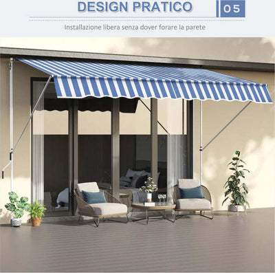 Tenda-da-Sole-a-Bracci-3x1.5m-con-Manovella-e-Struttura-Telescopica,-Bianco-e-Blu-NM3840-183BUNM3