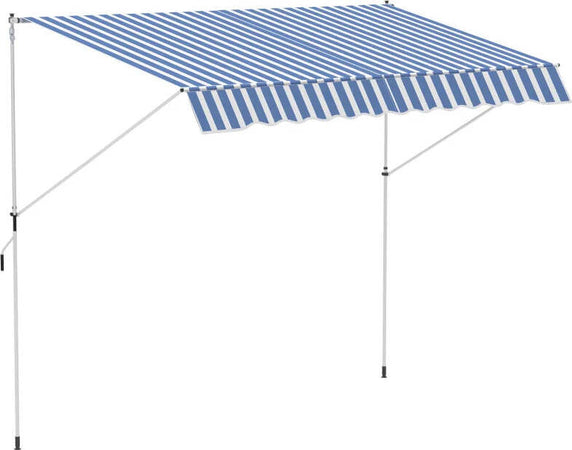 Tenda-da-Sole-a-Bracci-3x1.5m-con-Manovella-e-Struttura-Telescopica,-Bianco-e-Blu-NM3840-183BUNM3
