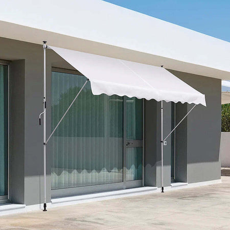 Tenda-da-Sole-a-Bracci-3x1.5m-con-Manovella-e-Struttura-Telescopica,-Bianco-TY3840-183WTTY3