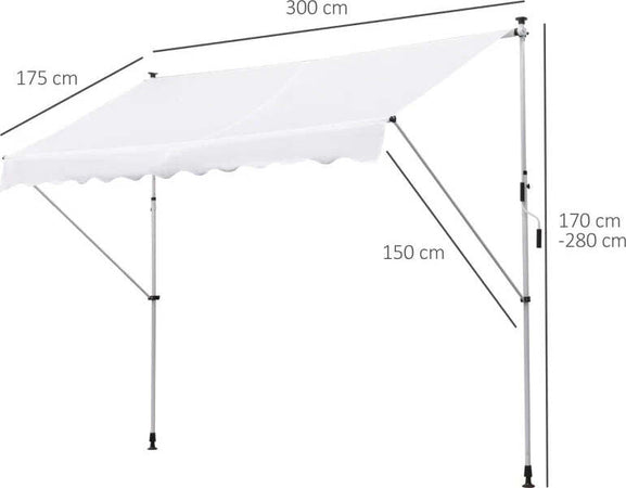 Tenda-da-Sole-a-Bracci-3x1.5m-con-Manovella-e-Struttura-Telescopica,-Bianco-TY3840-183WTTY3