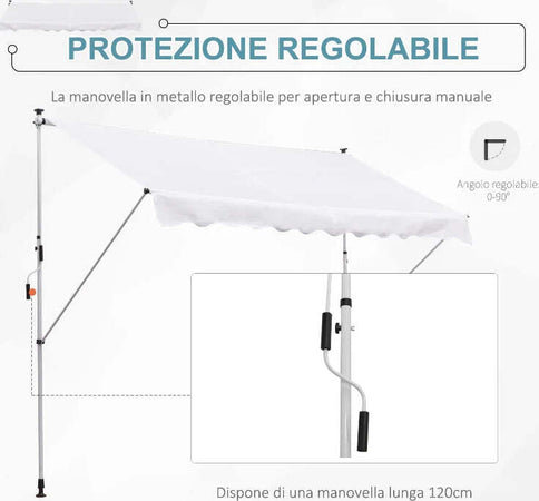 Tenda-da-Sole-a-Bracci-3x1.5m-con-Manovella-e-Struttura-Telescopica,-Bianco-TY3840-183WTTY3