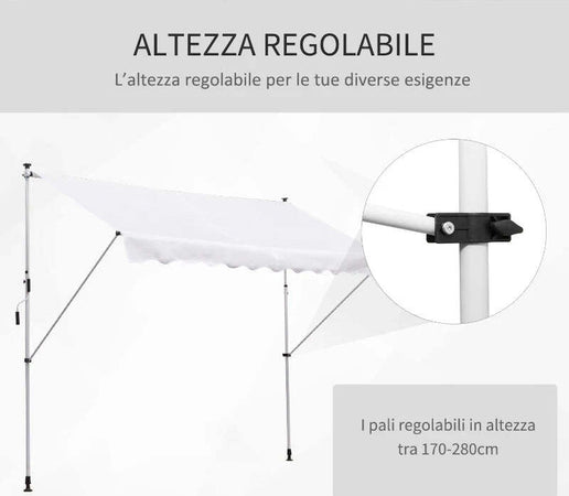 Tenda-da-Sole-a-Bracci-3x1.5m-con-Manovella-e-Struttura-Telescopica,-Bianco-TY3840-183WTTY3