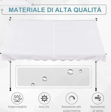 Tenda-da-Sole-a-Bracci-3x1.5m-con-Manovella-e-Struttura-Telescopica,-Bianco-TY3840-183WTTY3
