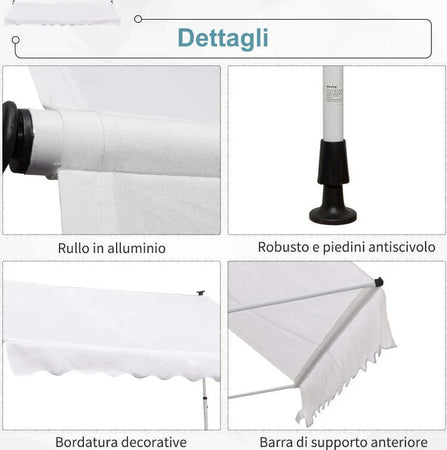 Tenda-da-Sole-a-Bracci-3x1.5m-con-Manovella-e-Struttura-Telescopica,-Bianco-TY3840-183WTTY3