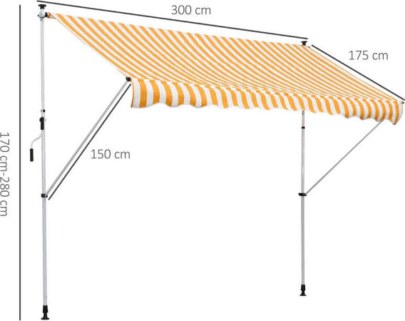 Tenda-da-Sole-a-Bracci-3x1.5m-con-Manovella-e-Struttura-Telescopica,-Giallo-e-Bianco-QS1840-183YLQS1