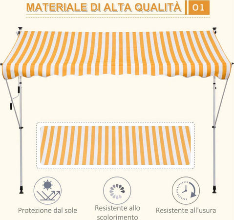 Tenda-da-Sole-a-Bracci-3x1.5m-con-Manovella-e-Struttura-Telescopica,-Giallo-e-Bianco-QS1840-183YLQS1