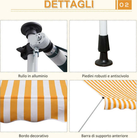 Tenda-da-Sole-a-Bracci-3x1.5m-con-Manovella-e-Struttura-Telescopica,-Giallo-e-Bianco-QS1840-183YLQS1