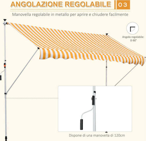 Tenda-da-Sole-a-Bracci-3x1.5m-con-Manovella-e-Struttura-Telescopica,-Giallo-e-Bianco-QS1840-183YLQS1