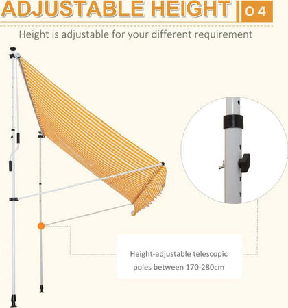 Tenda-da-Sole-a-Bracci-3x1.5m-con-Manovella-e-Struttura-Telescopica,-Giallo-e-Bianco-QS1840-183YLQS1