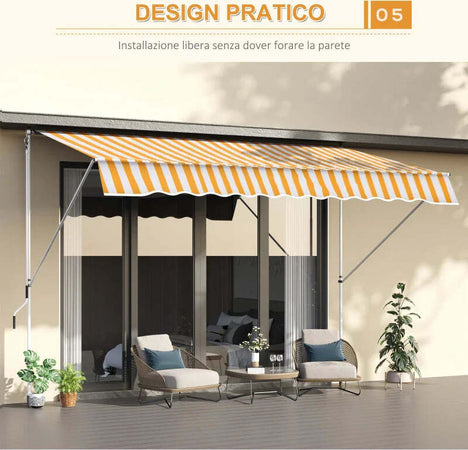 Tenda-da-Sole-a-Bracci-3x1.5m-con-Manovella-e-Struttura-Telescopica,-Giallo-e-Bianco-QS1840-183YLQS1