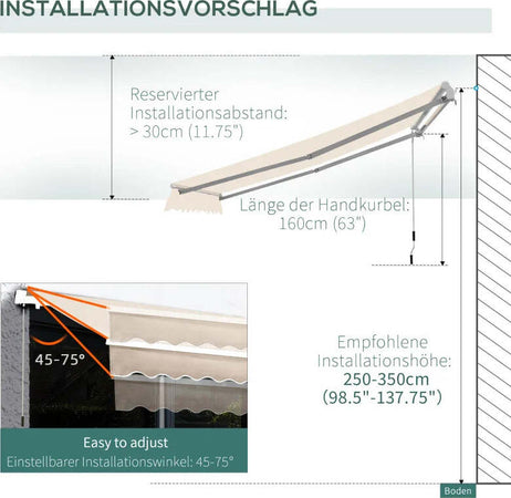 Tenda-da-Sole-a-Bracci-per-Esterno-con-Manovella,-Metallo-e-Poliestere,-3x2.5m-Beige-GB4100110-007CMGB4