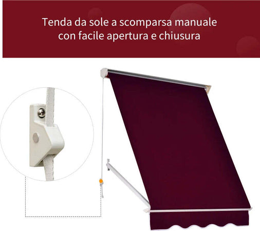 Tenda-da-Sole-a-Caduta-con-Rullo-Avvolgibile-e-Angolazione-Regolabile-0-120°,-180×70cm,-Rosso-EW801-0152EW8